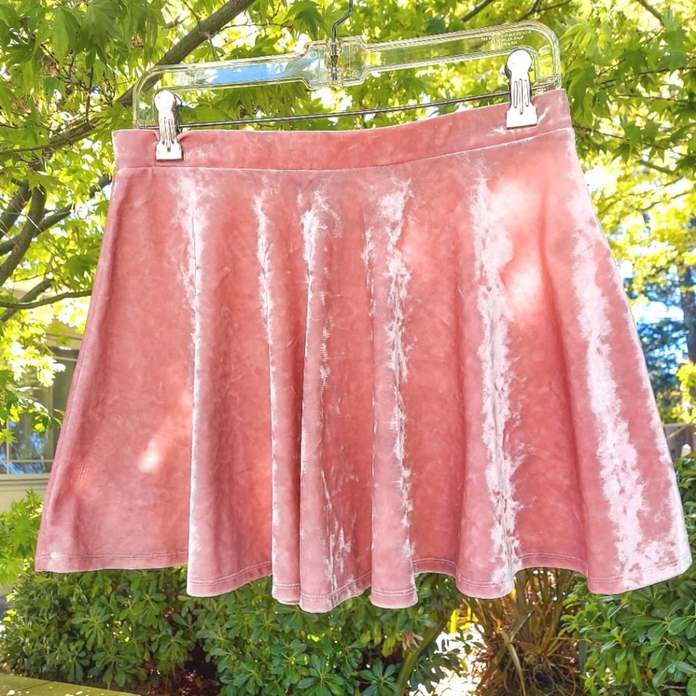Y2K 2000s Pink Crushed Velvet Velour Mini Skater Skirt